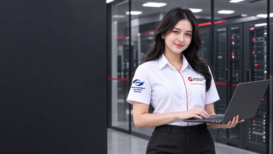 Alya Prameswari holding a laptop for network planning